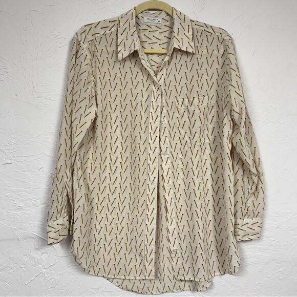 Equipment Silk Tan Brown Nail Print Button Down Shirt Womens s Whimsical Casual - Picture 1 of 9